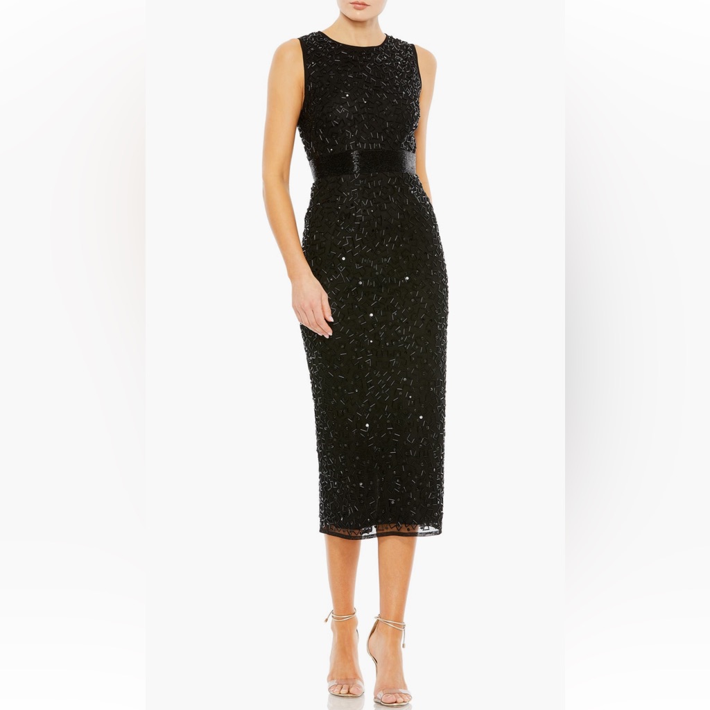 Mac Duggal Geometric Beaded Midi Cocktail Dress Sz 8 $ 398